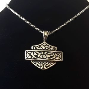 Stainless steel Harley Davidson shield and bar pendant with chain